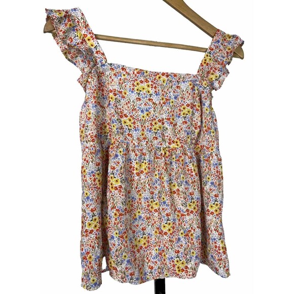 Ann Taylor Loft Tank Top Babydoll Floral Ruffle Flutter Sleeve Medium‎ Petite - Picture 1 of 5